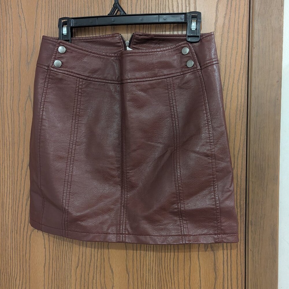 Free People Burgundy Mahogany Faux Leather Mini Skirt-Size‎ 6